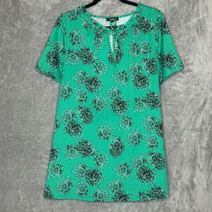 Lane Bryant 14 16 XL Shirt Top Green Floral Short Sleeve Keyhole Round Neck
